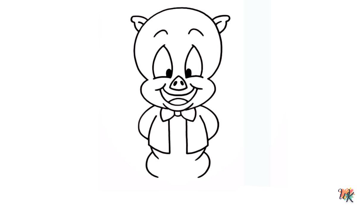 How to draw Porky Pig for kids | Coloriagewk