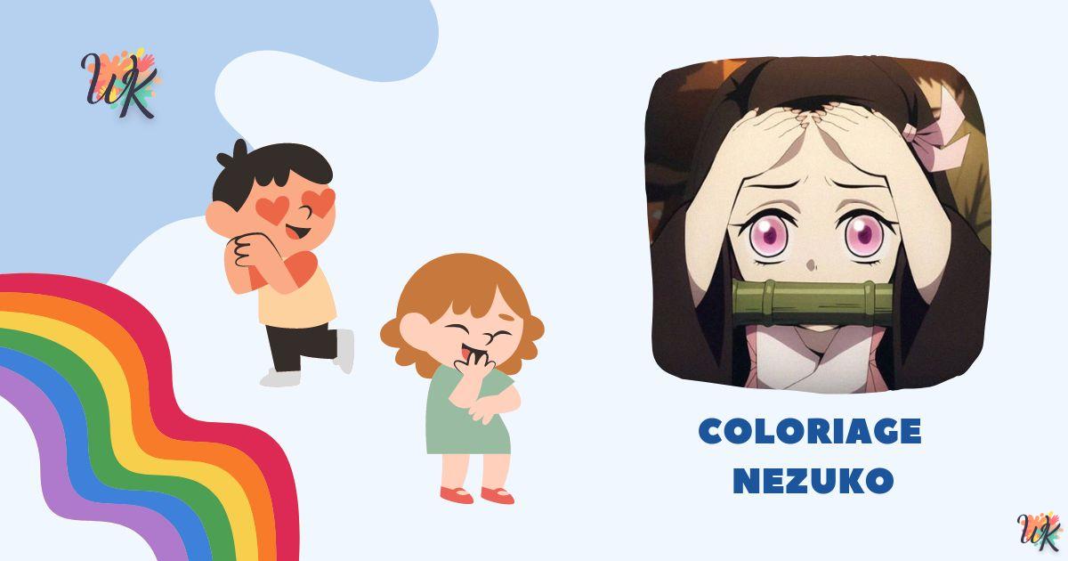 Coloriage Nezuko kawaii à imprimer avec d’autres personnages