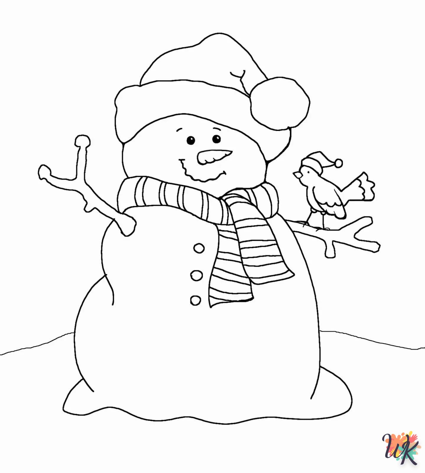 Snowman coloring page to print for 3 year olds