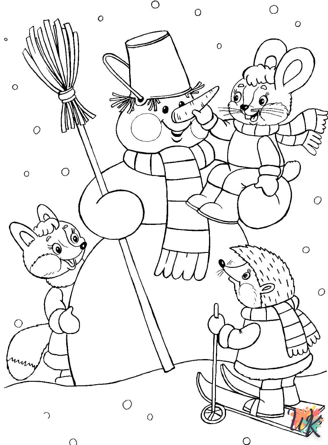 Snowman coloring page to print for 7 year olds