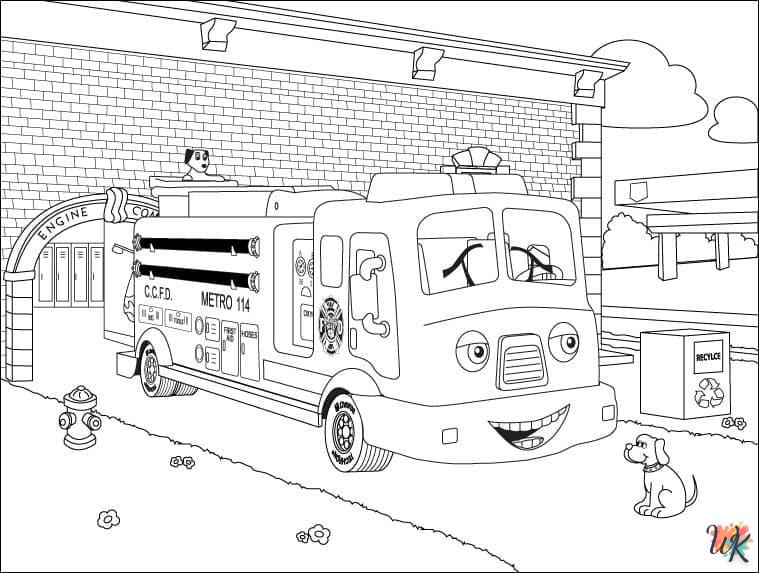 coloriage Camion de Pompier  enfant à imprimer pdf 1