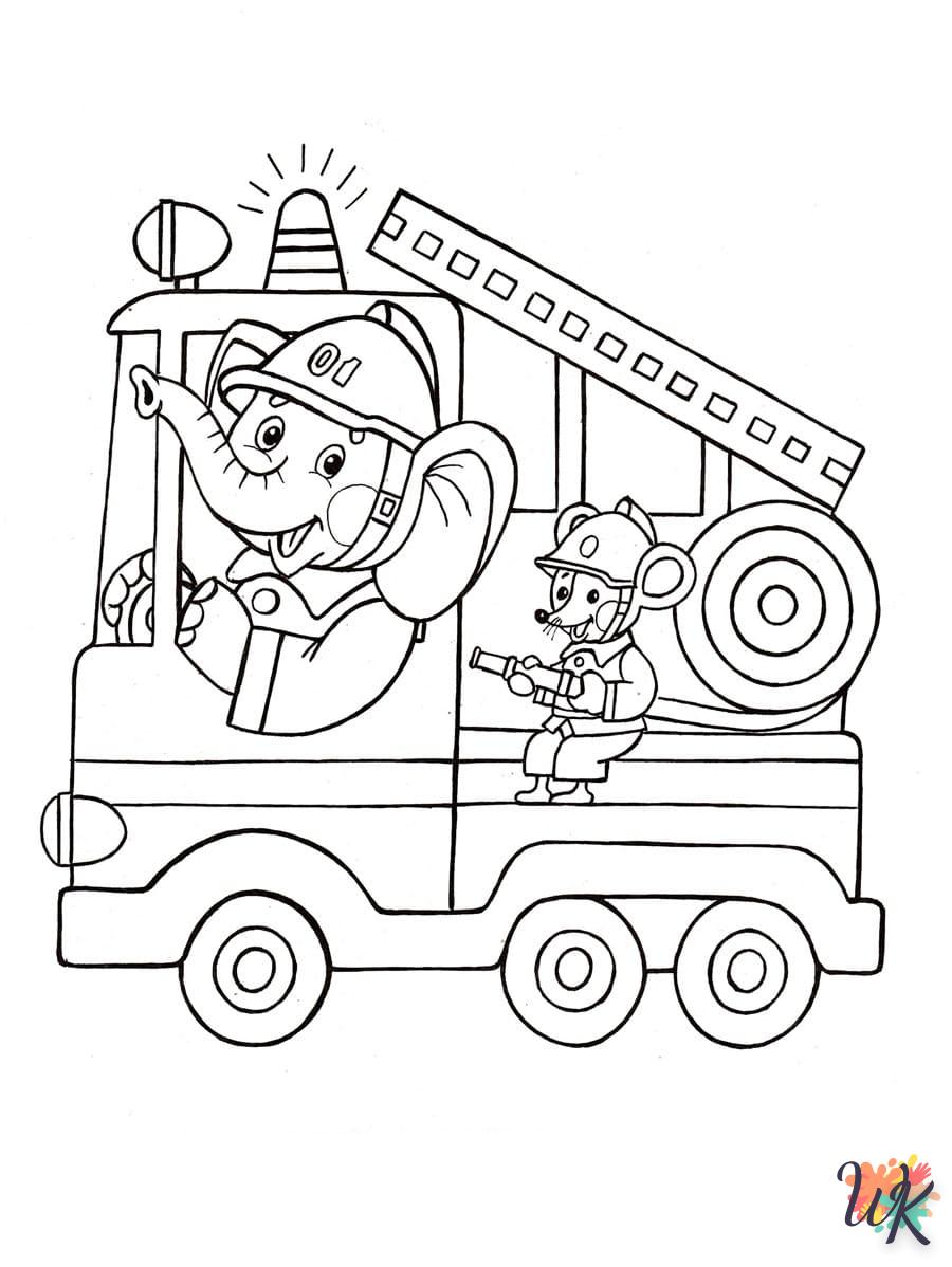 coloriage Camion de Pompier  à imprimer pour enfant de 10 ans