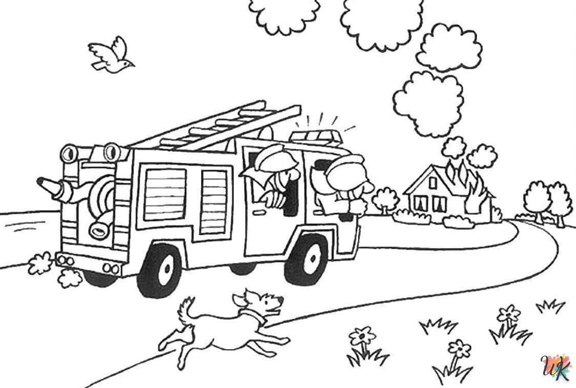 coloriage Camion de Pompier  pour enfant de 7 ans 2