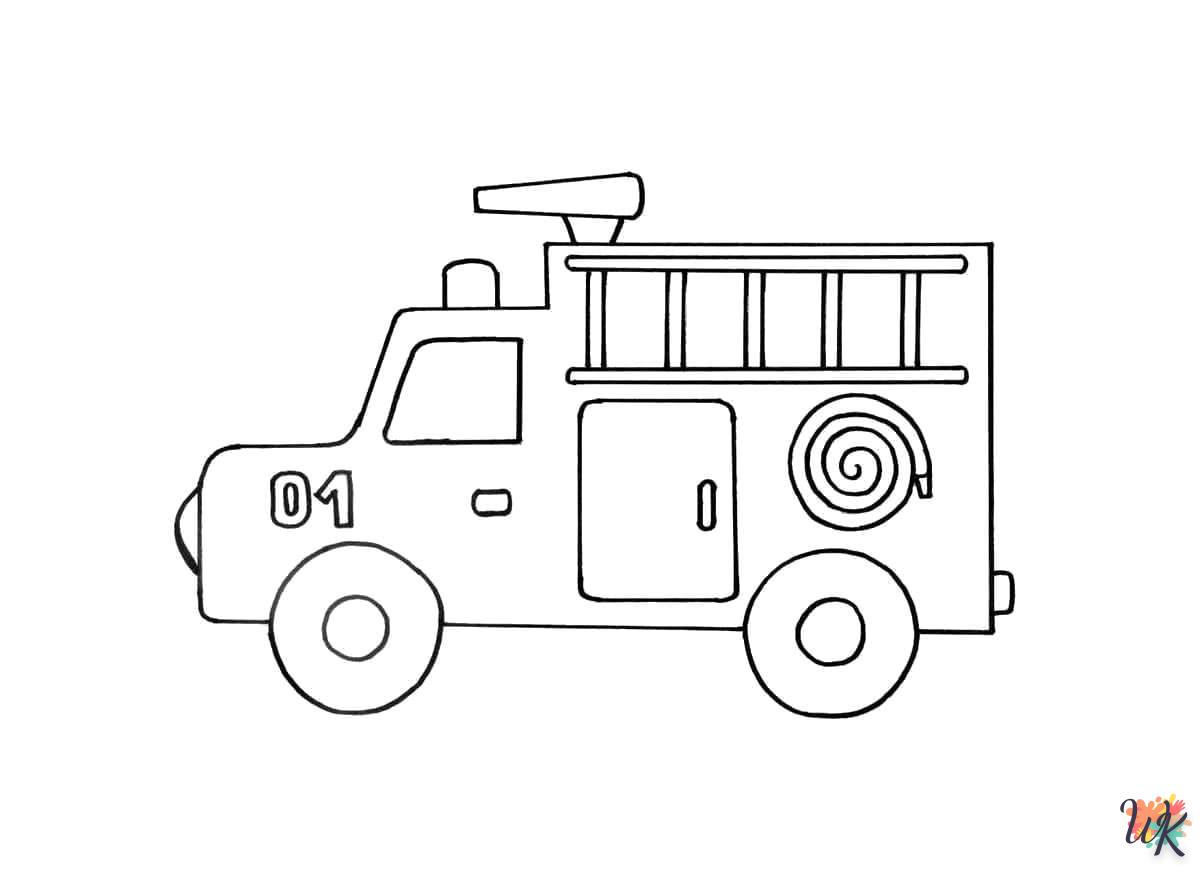 coloriage Camion de Pompier  de noël gratuit à imprimer en ligne