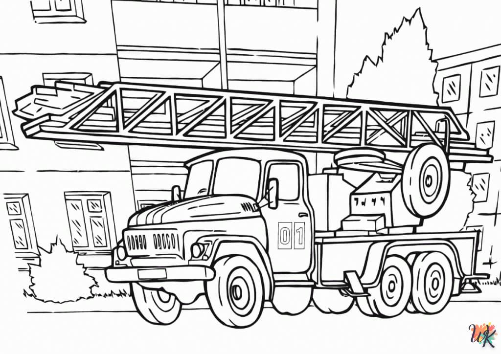 coloriage Camion de Pompier  pour enfant de 8 ans