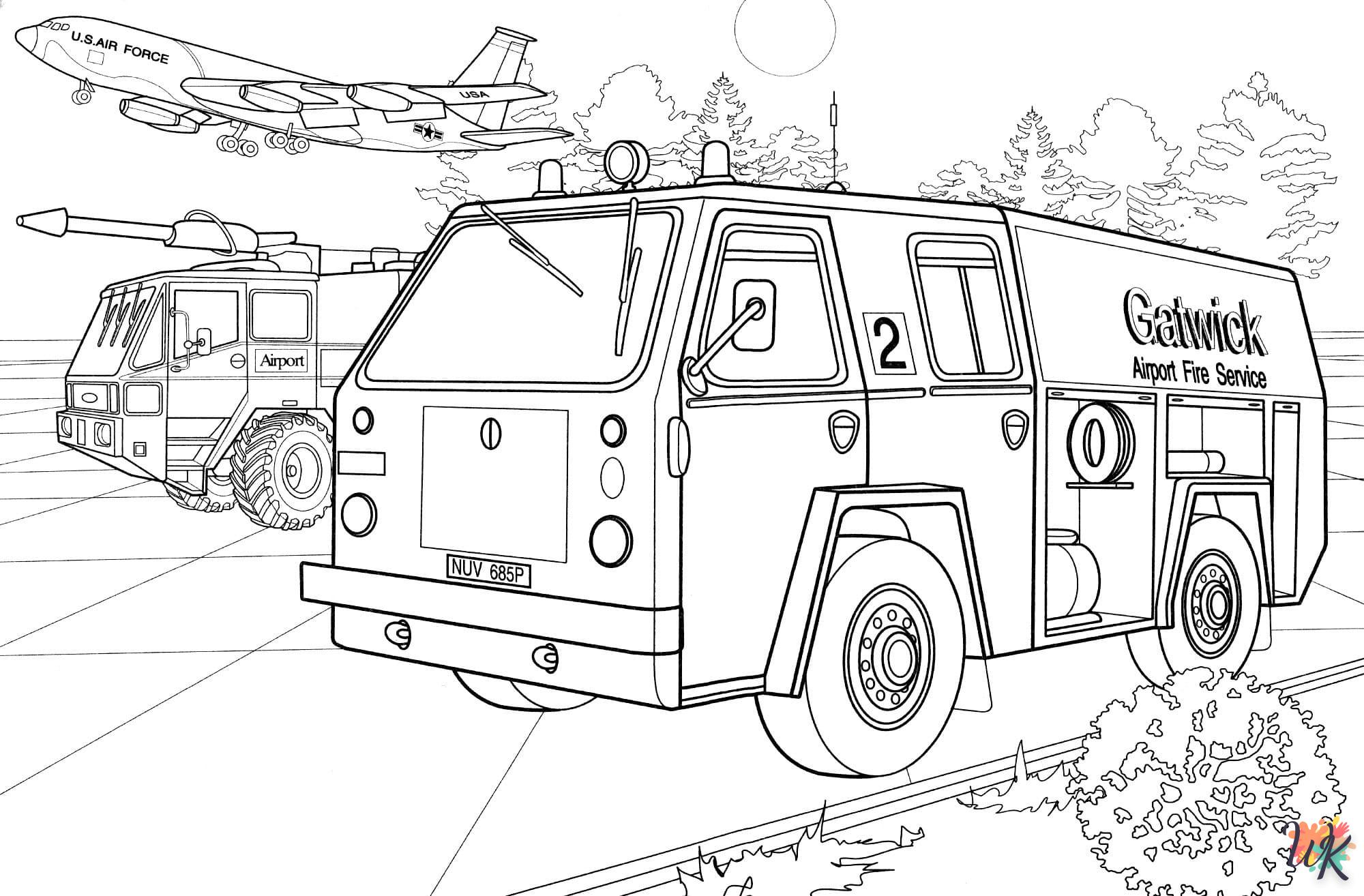 télécharger coloriage Camion de Pompier  gratuit