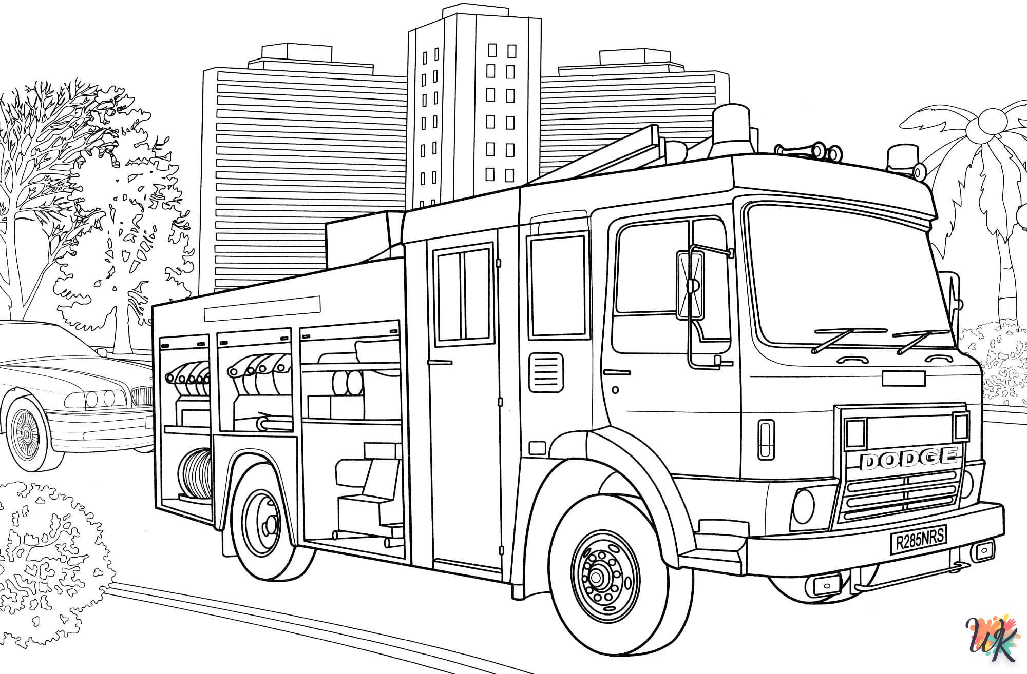 coloriage Camion de Pompier  a imprimer enfant 6 ans 1