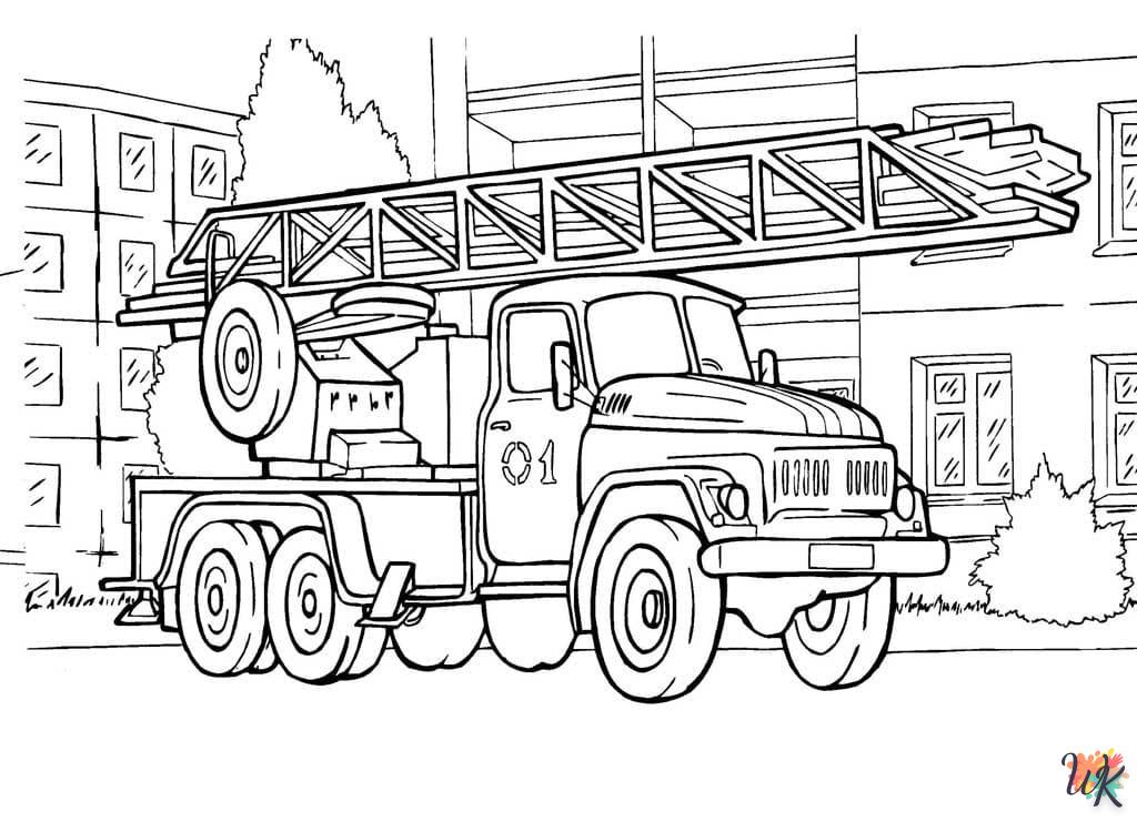 coloriage Camion de Pompier  à imprimer pour enfant de 9 ans