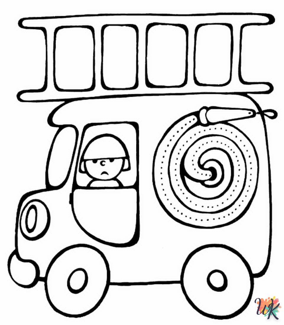 coloriage Camion de Pompier  pour lutter contre le stress