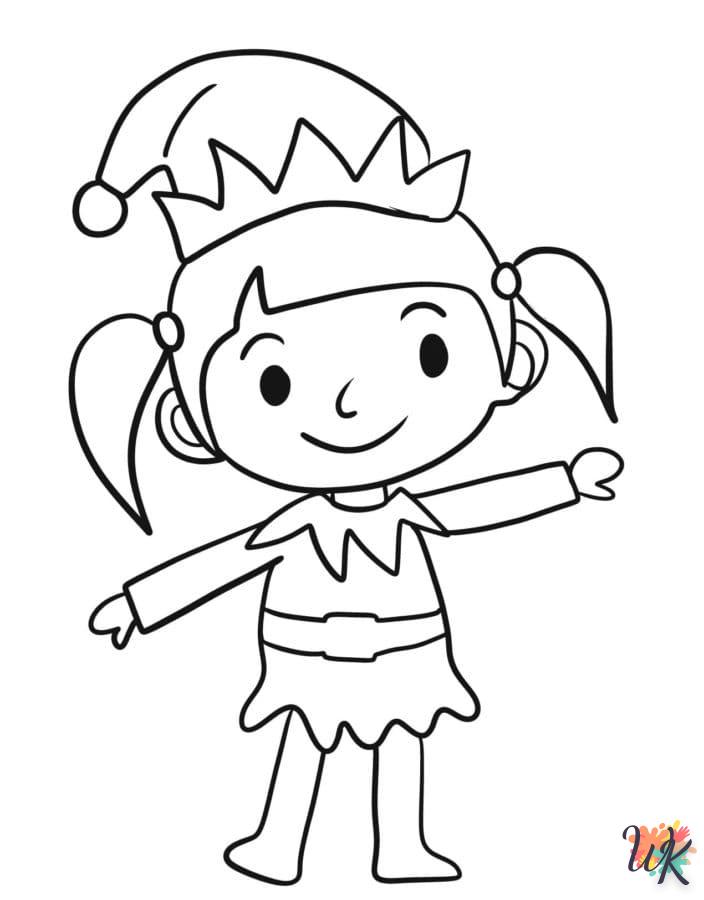 coloriage Fille Elfe pour Noël  et decoupage a imprimer gratuit