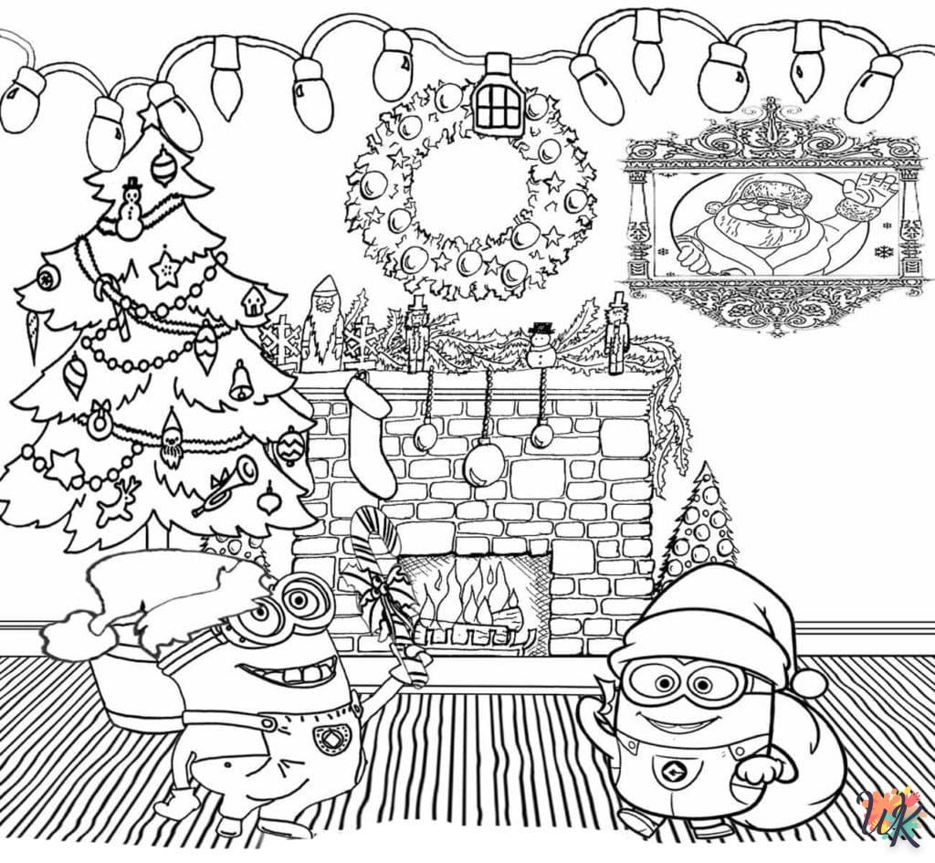 coloriage Noël des Minions  à imprimer pour enfant de 4 ans