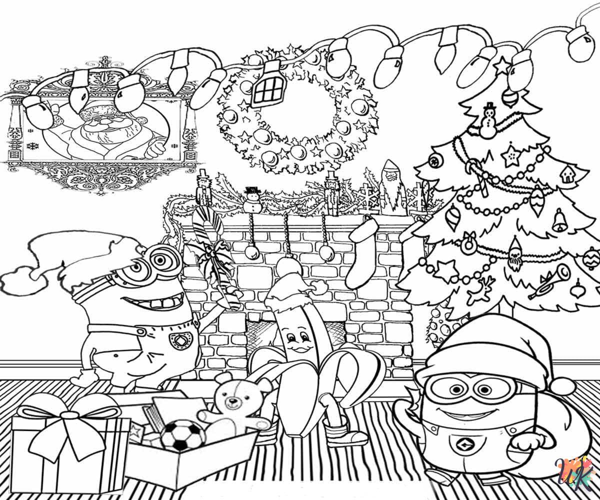 coloriage Noël des Minions  a imprimer pour enfant de 4 ans