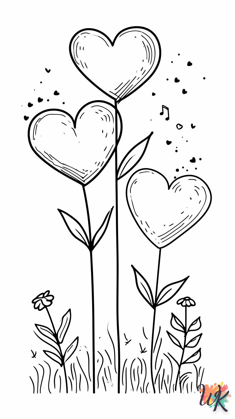 Heart coloring page to print kawaii 1