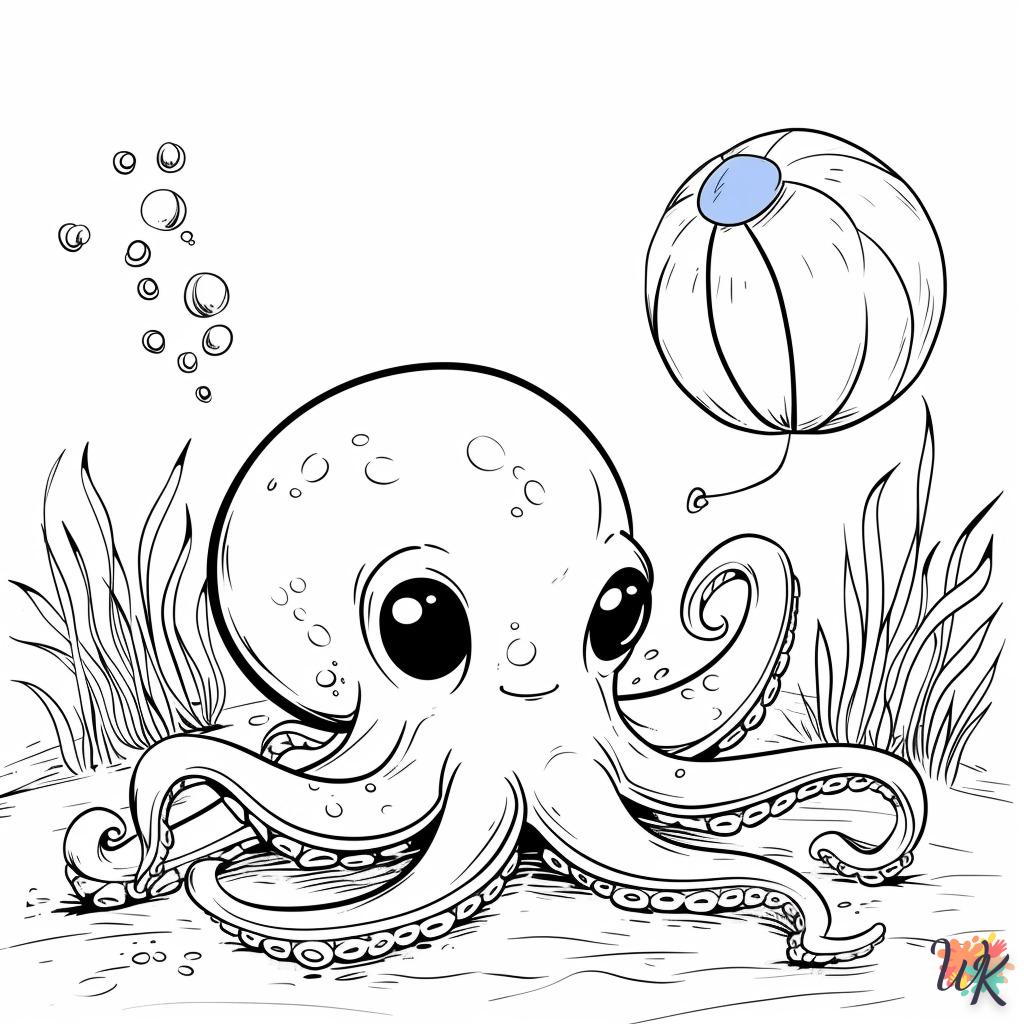 Octopus coloring page to print for 3 year olds