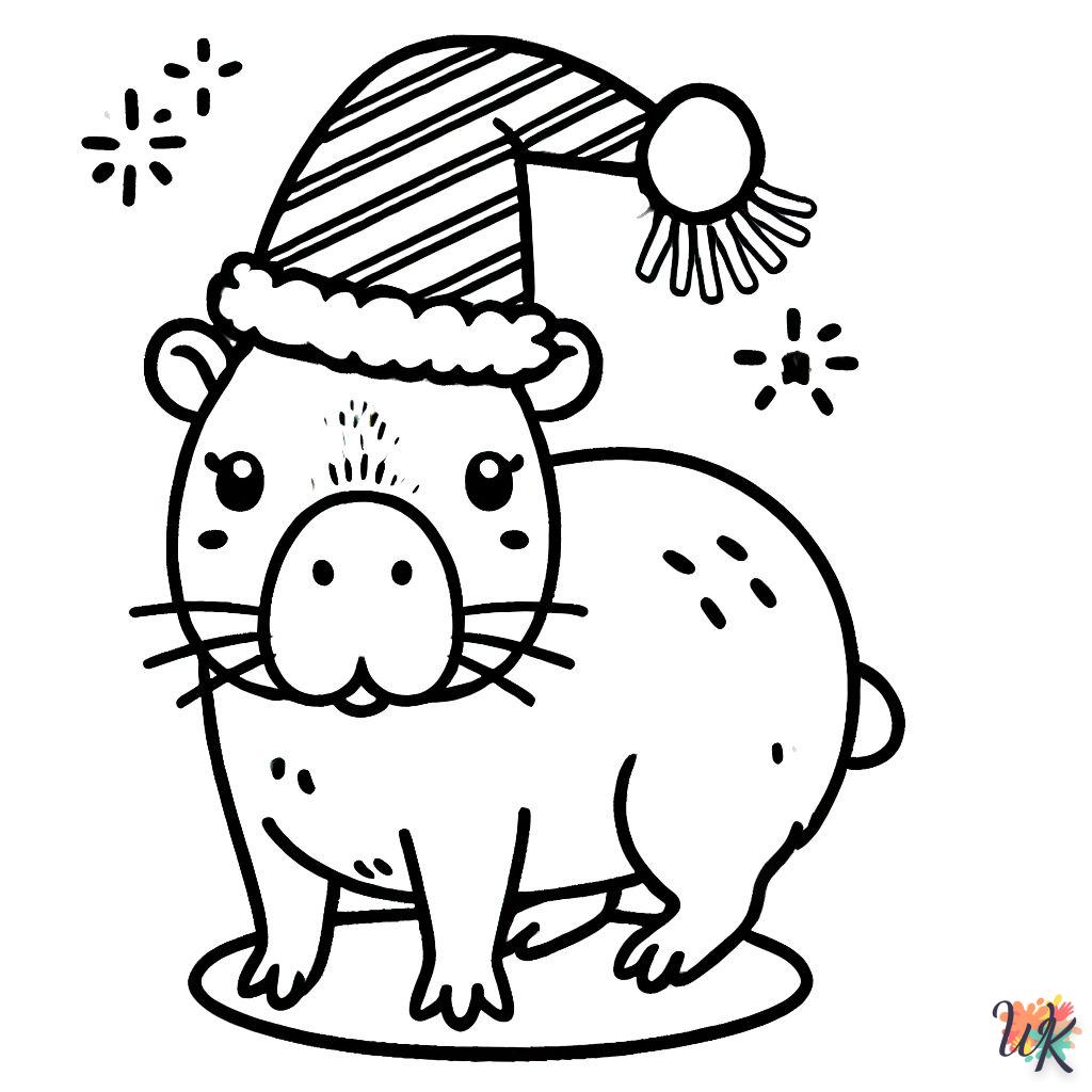 coloriage Capybara  de noël gratuit à imprimer en ligne