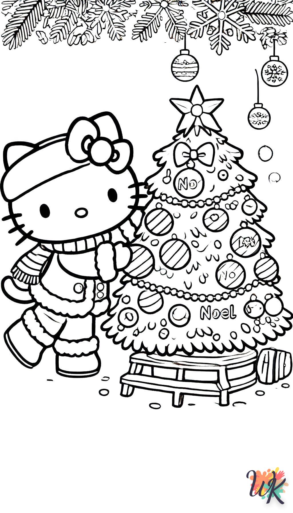 coloriage Hello Kitty Noël  enfant à imprimer